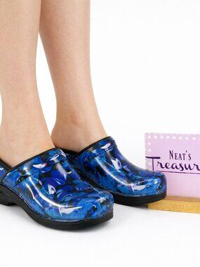 Dansko XP Blue Swirl Marble Leather Nursing Professional Slip On Clog Sz 37 US 7